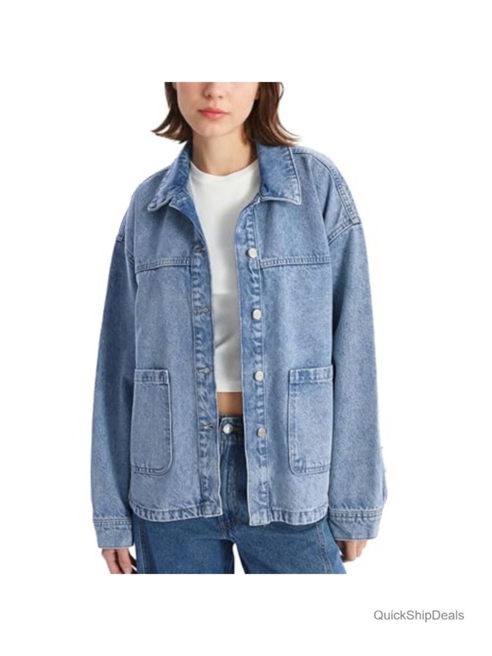 Oversized Denim Shirt Jacket Women Button Down Jean Coat